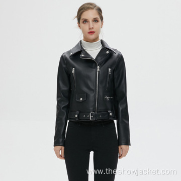 Customized Women Zipper PU Leather Jacket